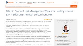 
                            6. Atlantic Global Asset Management/Questra Holdings: Keine BaFin ...