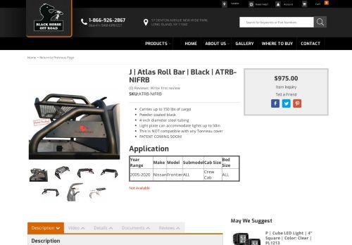 
                            12. Atlas Roll Bar - 2005-2019 Nissan Frontier - Black Horse Off Road