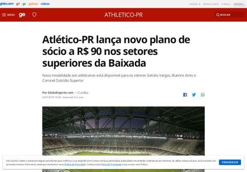 
                            6. Atlético-PR lança novo plano de sócio a R$ 90 nos setores superiores ...