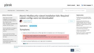 
                            11. Atomic ModSecurity ruleset installation fails: Required ... - Plesk Support