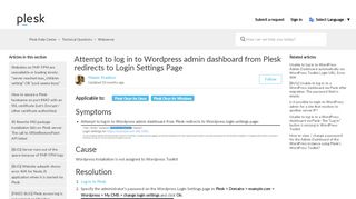 
                            3. Attempt to log in to Wordpress admin dashboard from Plesk redirects ...