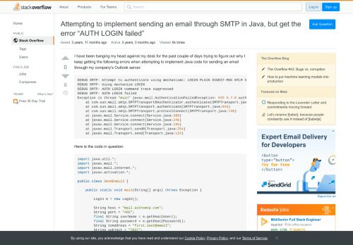 
                            1. Attempting to implement sending an email through SMTP in Java, but ...