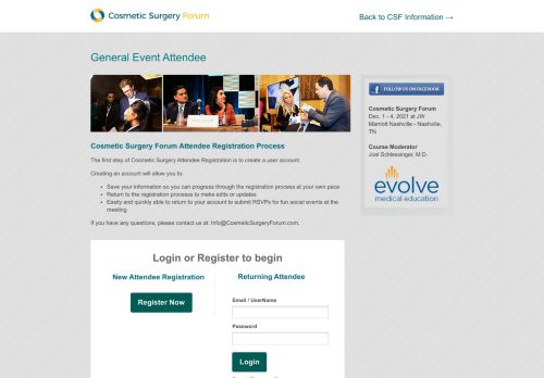 
                            12. Attendee Login - Cosmetic Surgery Forum