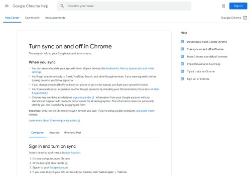 
                            3. Attivare e disattivare la sincronizzazione in Chrome - Computer ...