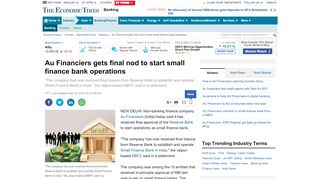 
                            13. Au Financiers gets final nod to start small finance bank operations ...