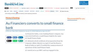 
                            11. Au Financiers is now AU Small Finance Bank - The Hindu BusinessLine