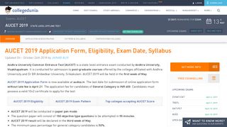 
                            12. AUCET 2019 Application Form, Notification, Exam Date, Syllabus, Result