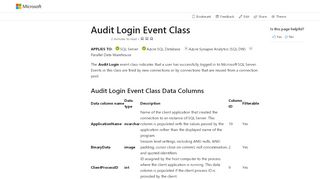 
                            11. Audit Login Event Class - SQL Server | Microsoft Docs