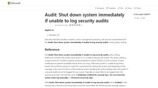 
                            2. Audit Shut down system immediately if unable to ... - Microsoft Docs