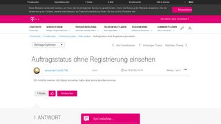 
                            2. Auftragsstatus ohne Registrierung einsehen - Telekom hilft Community