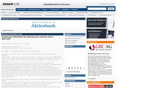 
                            8. Augsburger Aktienbank AG: Bilanzsumme erstmals über 2 Mrd. EUR ...