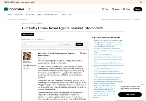 
                            12. Aunt Betty Online Travel Agents. Beware! Extortionists! - Air ...