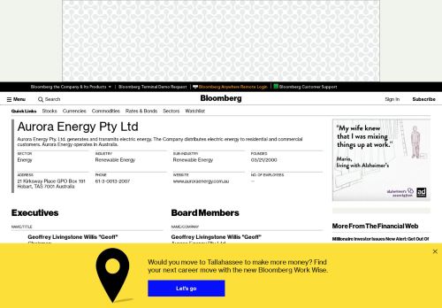 
                            13. Aurora Energy Pty Ltd: Company Profile - Bloomberg