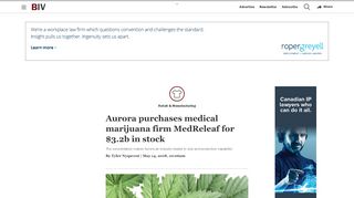 
                            13. Aurora purchases medical marijuana firm MedReleaf for $3.2b in stock ...