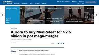 
                            8. Aurora to buy MedReleaf for $2.5 billion in pot mega-merger