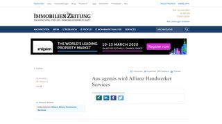 
                            5. Aus agemis wird Allianz Handwerker Services - Immobilien Zeitung