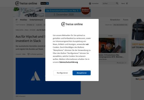 
                            4. Aus für Hipchat und Stride: Atlassian investiert in Slack | heise online