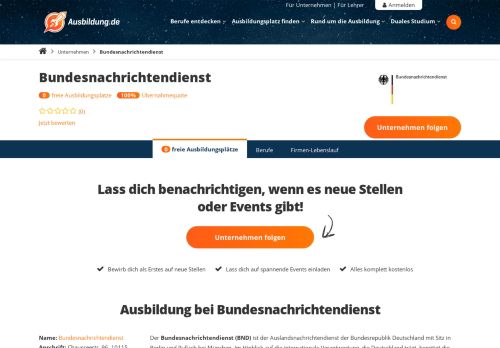 
                            8. Ausbildung BND - freie Ausbildungsplätze - Ausbildung.de