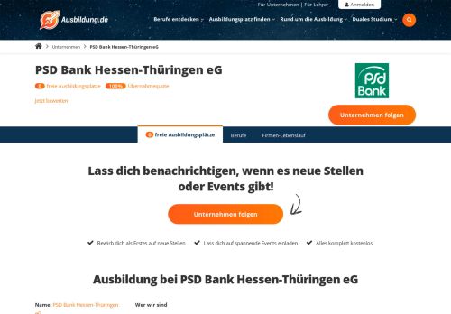 
                            9. Ausbildung PSD Bank Hessen-Thüringen eG - freie Ausbildungsplätze