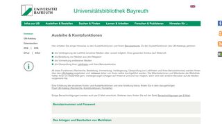 
                            4. Ausleih- & Kontofunktionen - Universitätsbibliothek Bayreuth