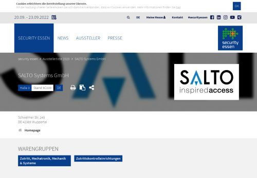 
                            12. Aussteller: SALTO Systems GmbH | security essen