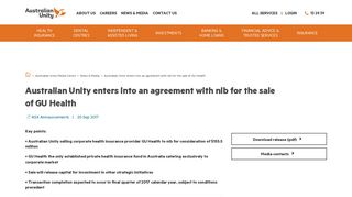 
                            2. Australian Unity enters into an agreement with nib for the sale of GU ...