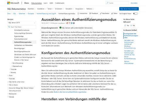 
                            4. Auswählen eines Authentifizierungsmodus - SQL Server | Microsoft ...