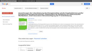 
                            12. Auswirkungen der Liberalisierung des Energiemarktes auf die ... - Google Books-Ergebnisseite