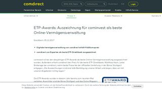 
                            9. Auszeichnung für cominvest als beste Online ... - comdirect.de