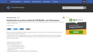 
                            10. Autenticação de usuários utilizando PHP/MySQL com Dreamweaver