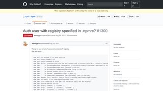 
                            9. Auth user with registry specified in .npmrc? · Issue #1300 · npm/npm ...