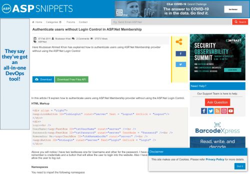 
                            9. Authenticate users without Login Control in ASP.Net Membership