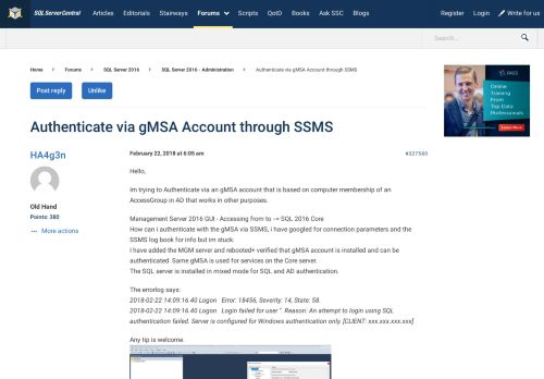
                            13. Authenticate via gMSA Account through SSMS - SQL Server Central
