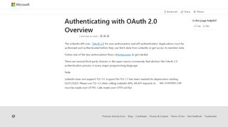 
                            9. Authenticating with OAuth 2.0 Overview - LinkedIn | Microsoft Docs