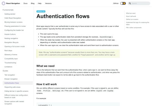 
                            2. Authentication flows · React Navigation
