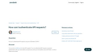 
                            2. Authentication for API requests – Zendesk Support