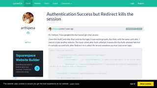 
                            7. Authentication Success but Redirect kills the session | Laravel.io