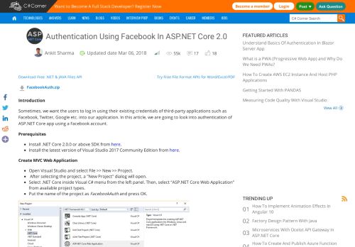 
                            11. Authentication Using Facebook In ASP.NET Core 2.0 - C# Corner