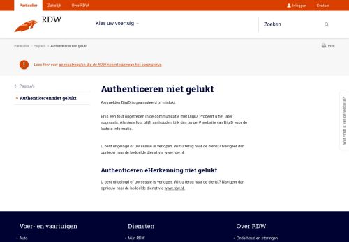 
                            7. Authenticeren DigiD niet gelukt | RDW