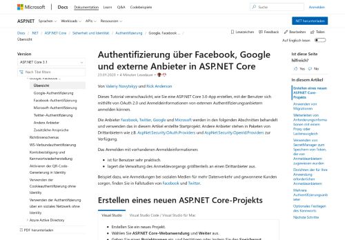 
                            2. Authentifizierung über Facebook, Google und externe Anbieter in ASP ...