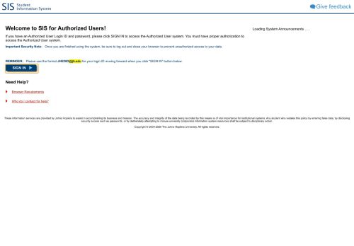 
                            10. Authorized Payer Login - Johns Hopkins University - SIS (Student ...