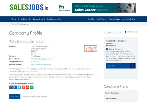 
                            6. Auto Entry Systems Ltd - Sales Jobs Ireland ::: Irish Sales Job Board ...