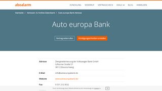 
                            8. Auto europa Bank Kündigungsadresse und Kontaktdaten - Aboalarm