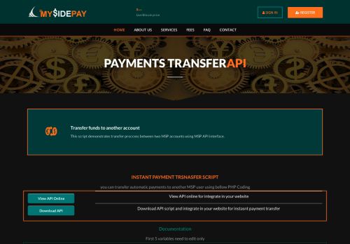 
                            1. auto money transfer from your account to another api - MySidePay MSP
