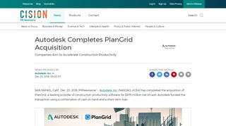 
                            9. Autodesk Completes PlanGrid Acquisition - PR Newswire