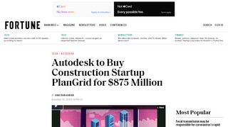 
                            12. Autodesk to Buy Construction Startup PlanGrid for $875 Million | Fortune