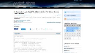 
                            8. Automated Logic WebCTRL 6.5 Unrestricted File ... - Packet Storm