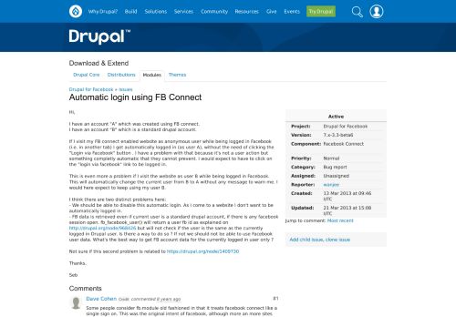
                            6. Automatic login using FB Connect [#1941588] | Drupal.org