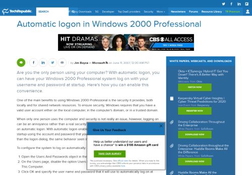 
                            3. Automatic logon in Windows 2000 Professional - News, Tips, and ...