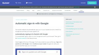 
                            6. Automatic sign-in with Google | Quizlet